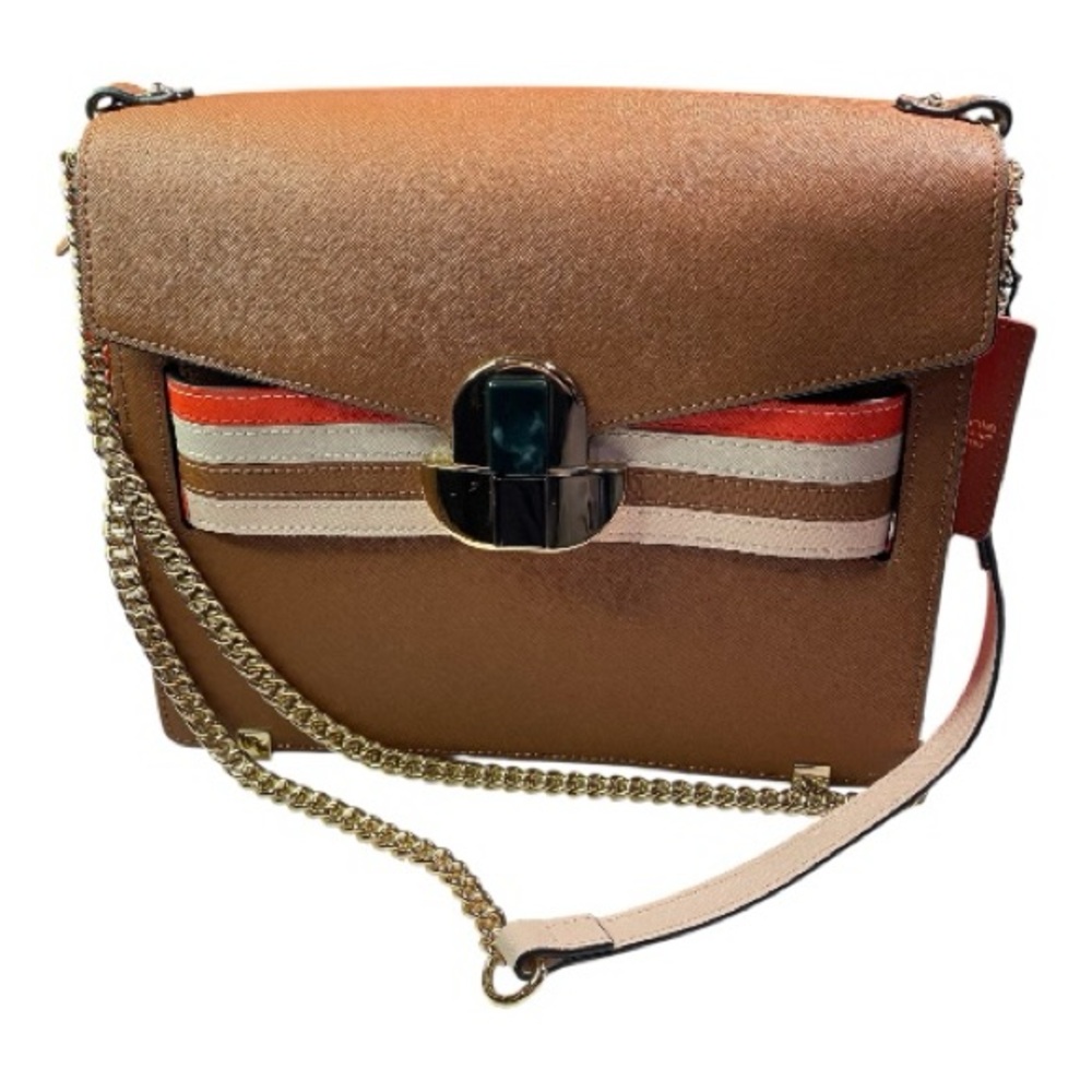 New Cromia Leather Shoulder Bag Brown Cream Orange Chain Strap Neutral Summer